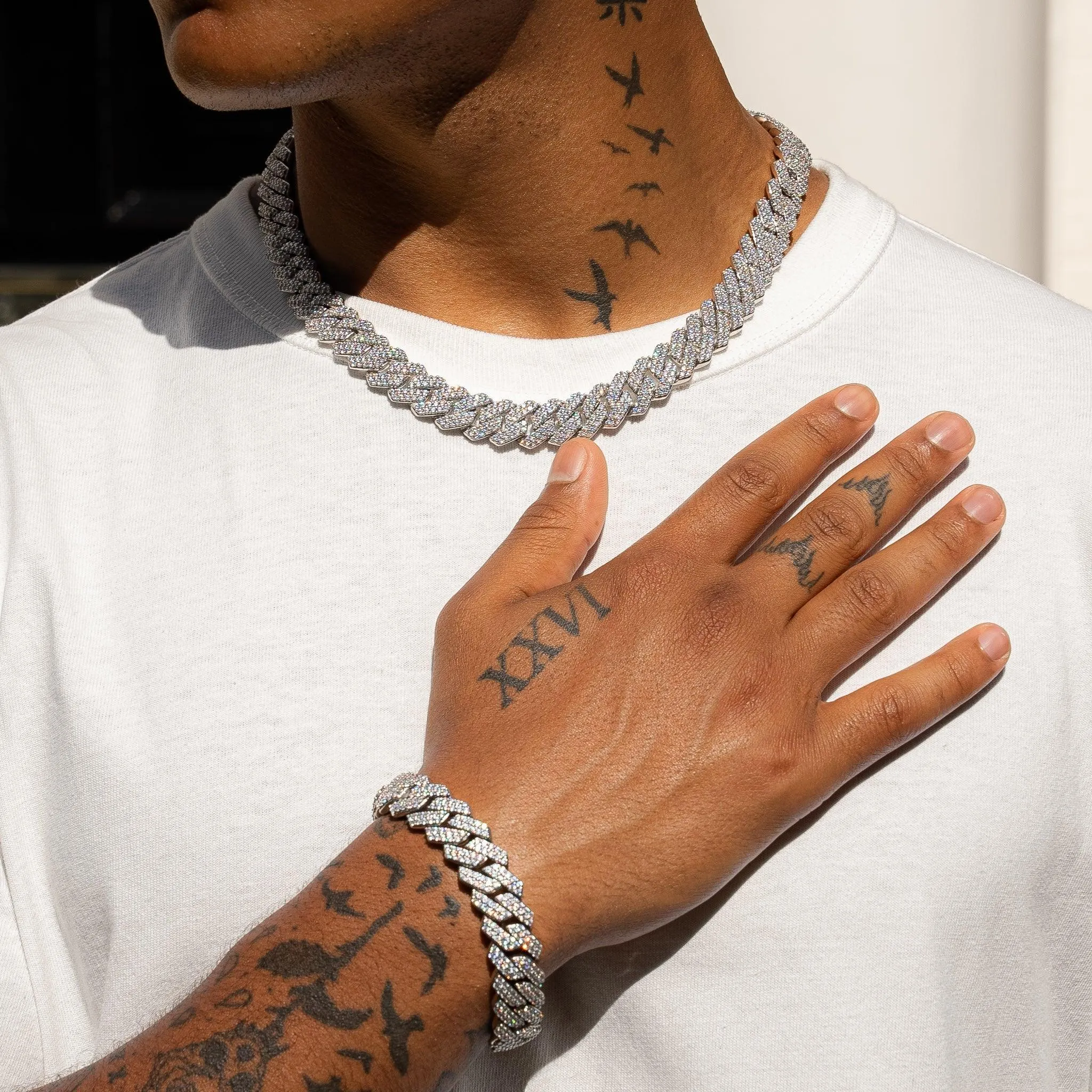 14mm Monaco Chain + Bracelet - White Gold