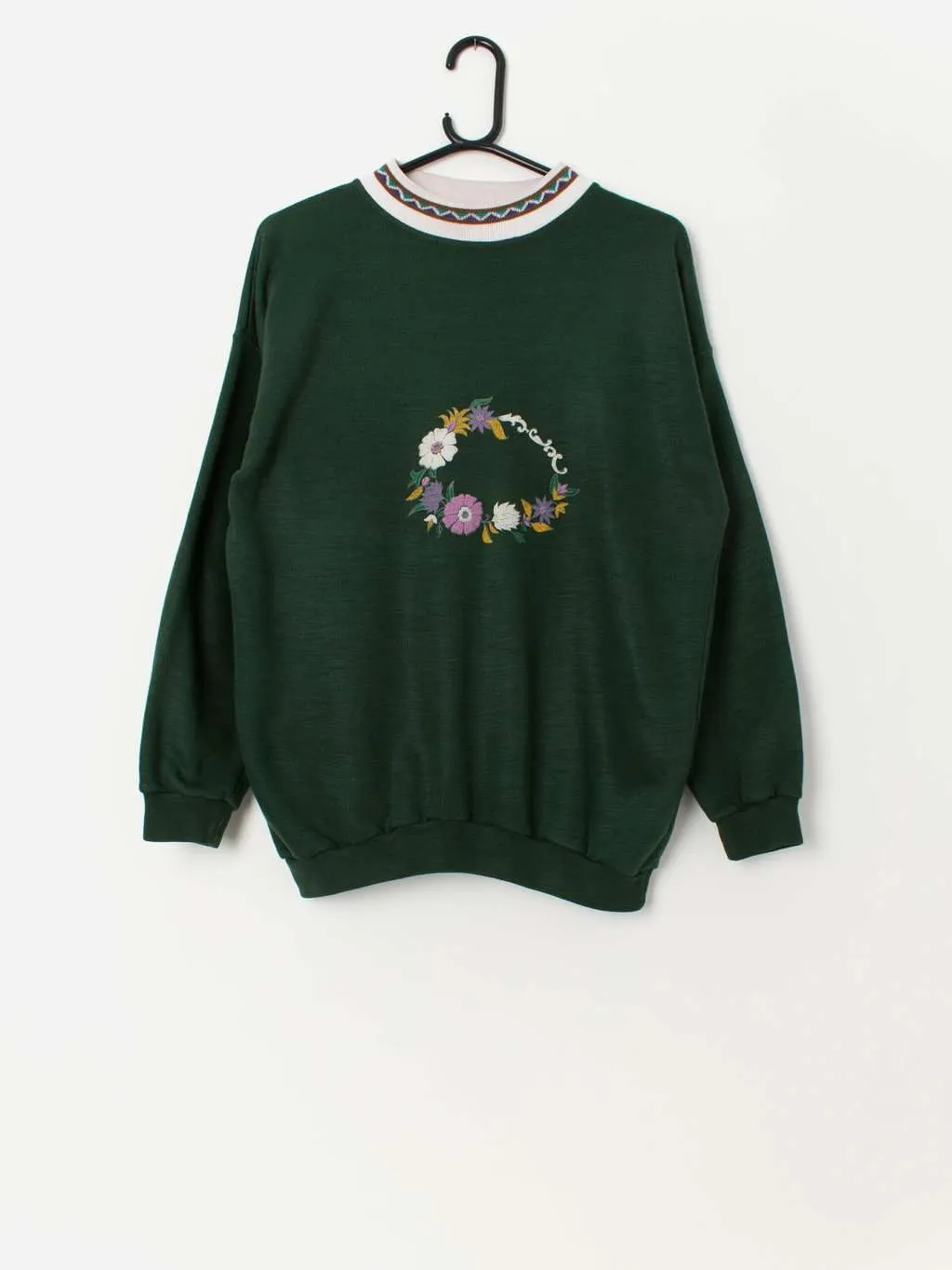 90s vintage forest green floral sweatshirt – Medium