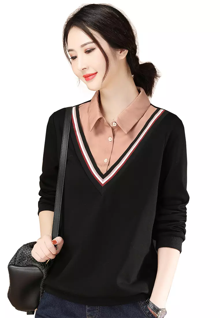 A-IN GIRLS Two-Layers Splicing Casual Top