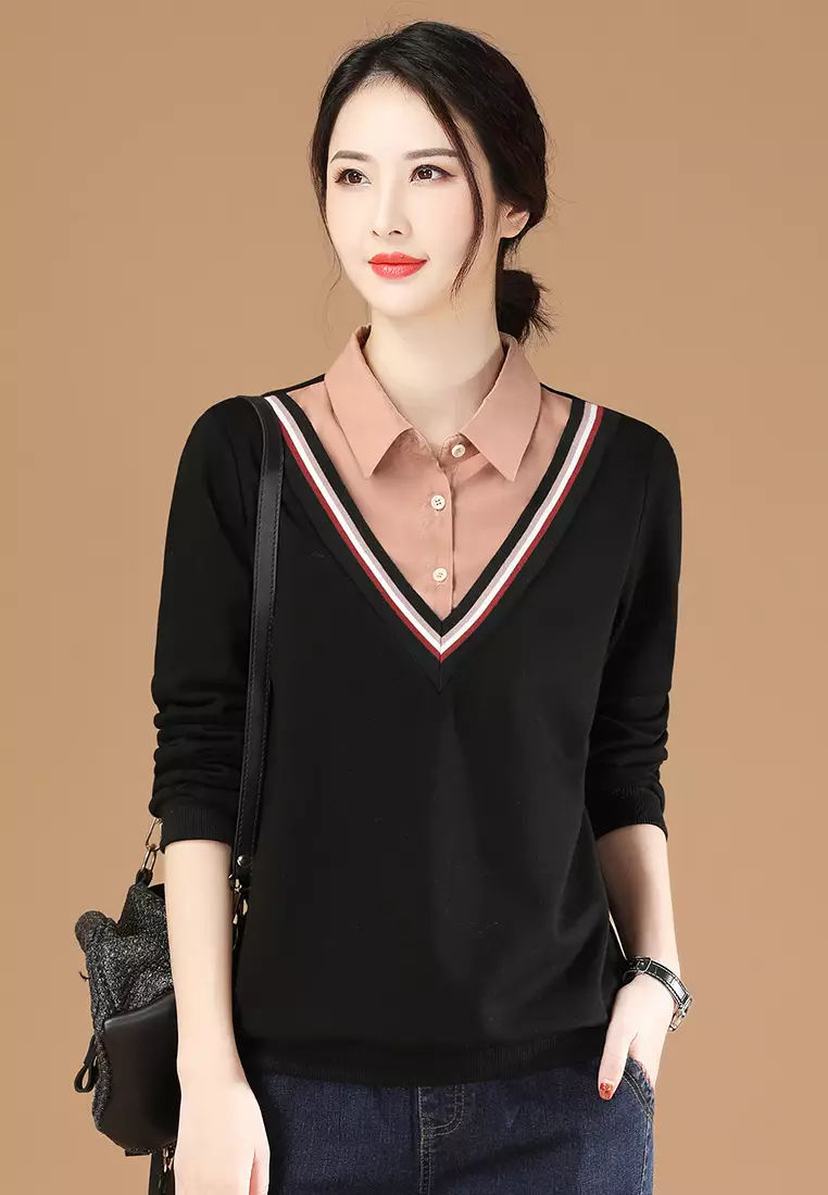 A-IN GIRLS Two-Layers Splicing Casual Top