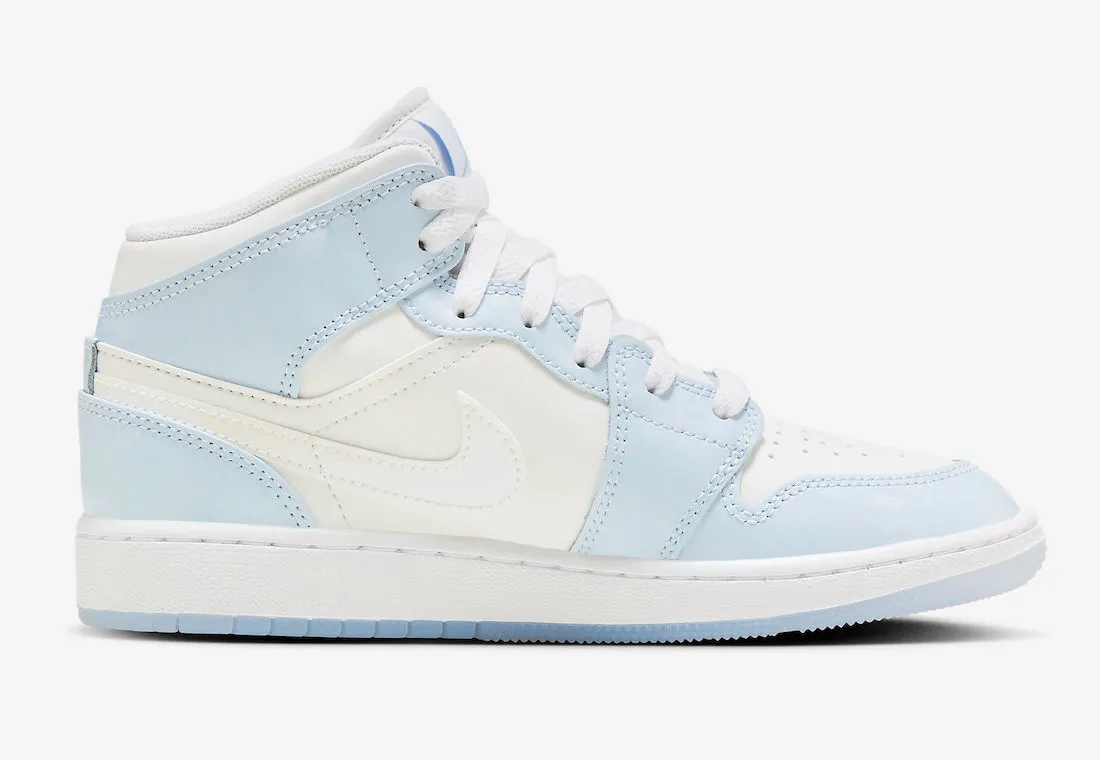 Air Jordan 1 Mid SE GS Glitter Swoosh White Light Blue FQ9117-400