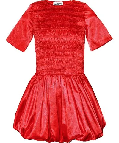 Amy Lynn Women's Elenor Red Satin Puffball Ultra Mini Dress