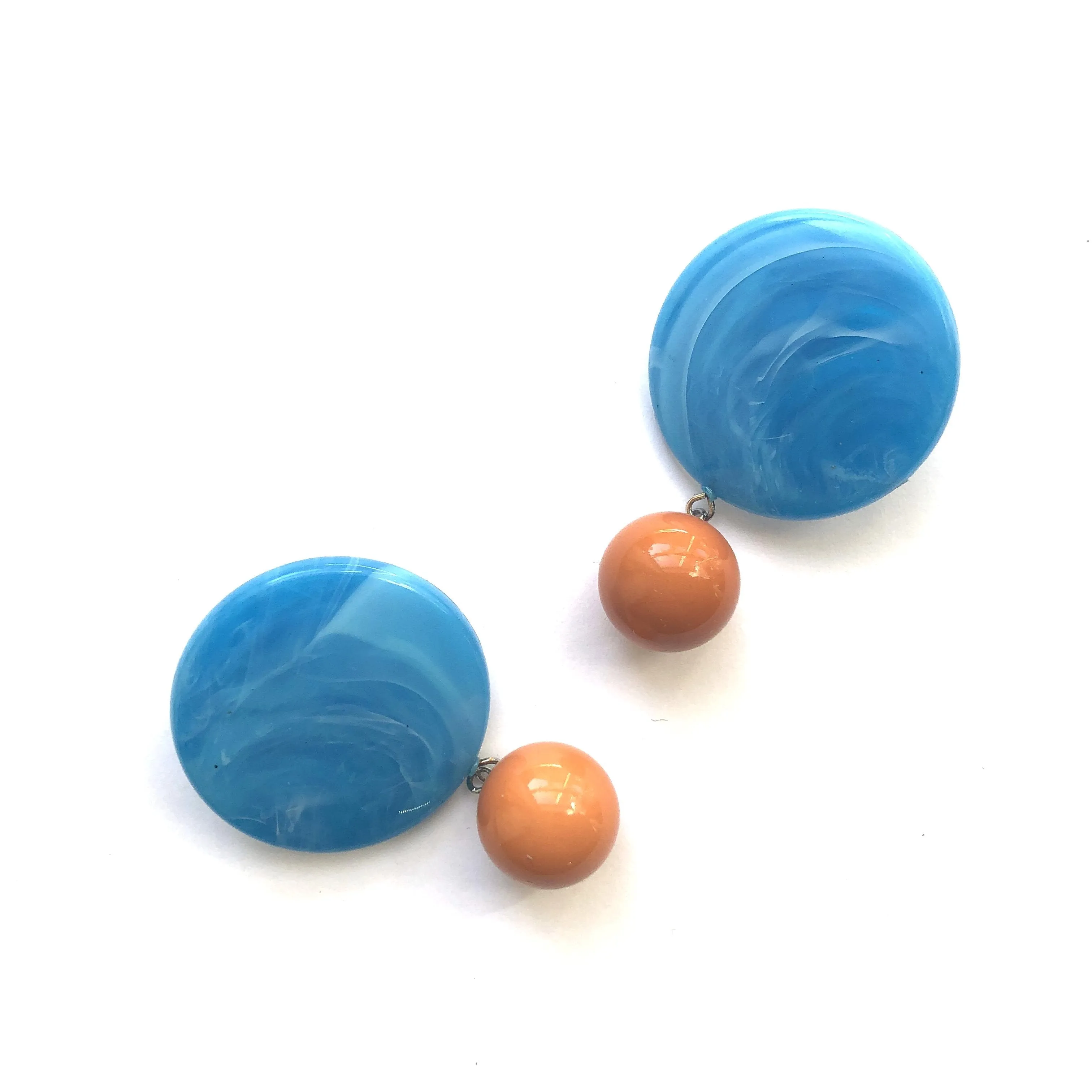 Aqua Blue Marbled with Butterscotch Dottie Earrings