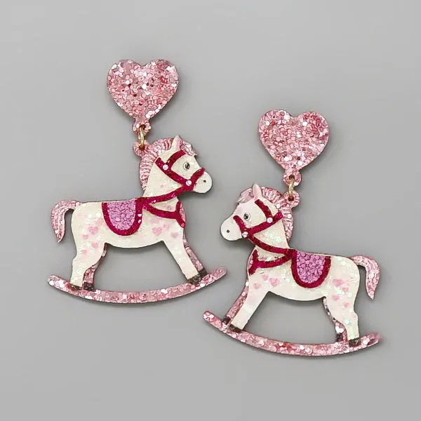 Baby Rocking Horse Glittered Dangle Earrings