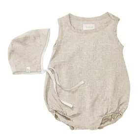 Bacabuche Two Piece Set Bubble Romper And Bonnet Oat Cream