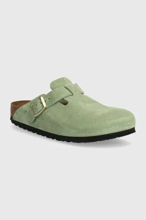 Birkenstock suede sliders Boston SFB women's green color 1027934