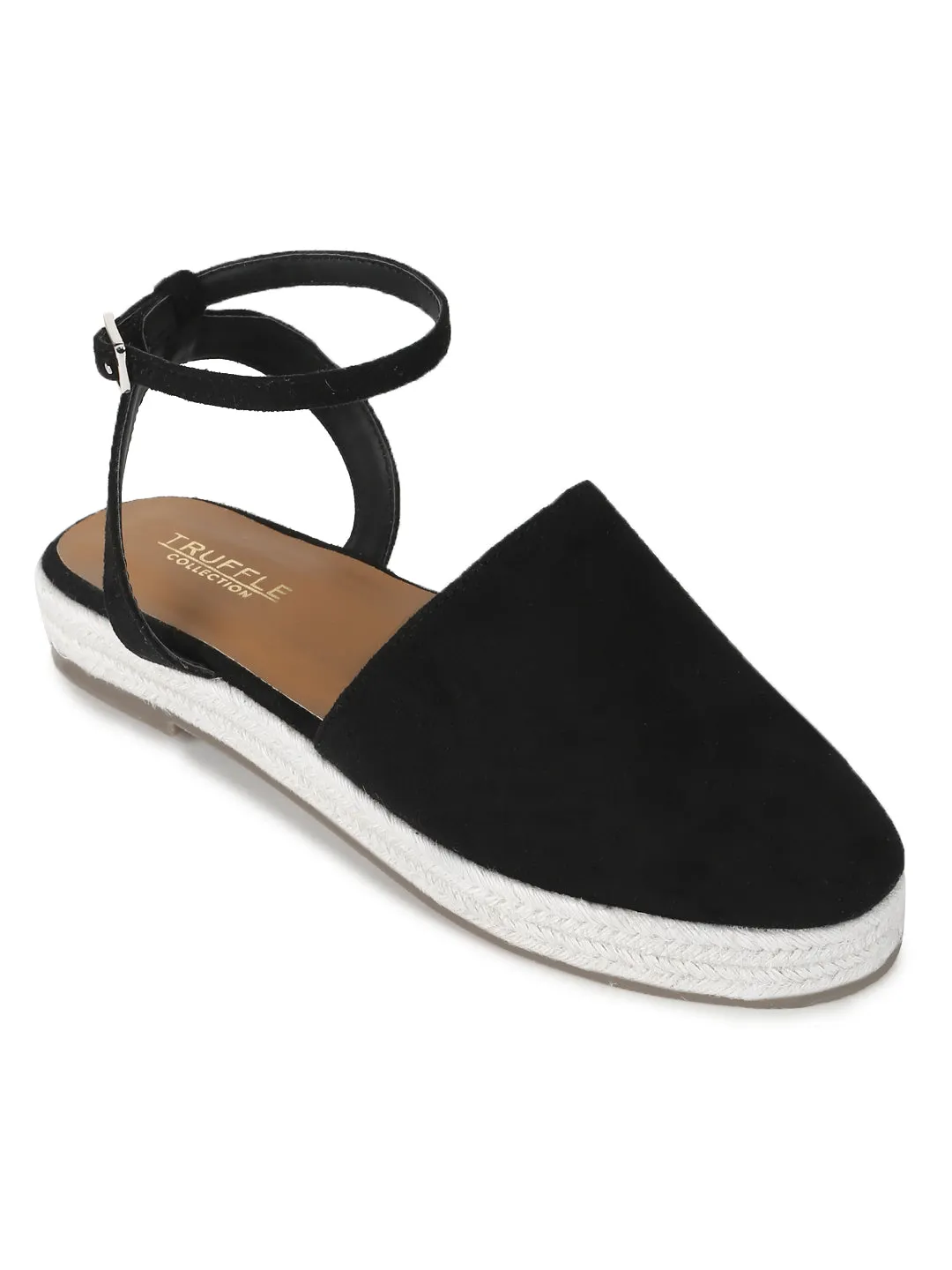 Black Micro Flat Espadrille Sandals