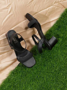 Black PU Strappy Block Sandals (TC-SLC-V240-BLK)