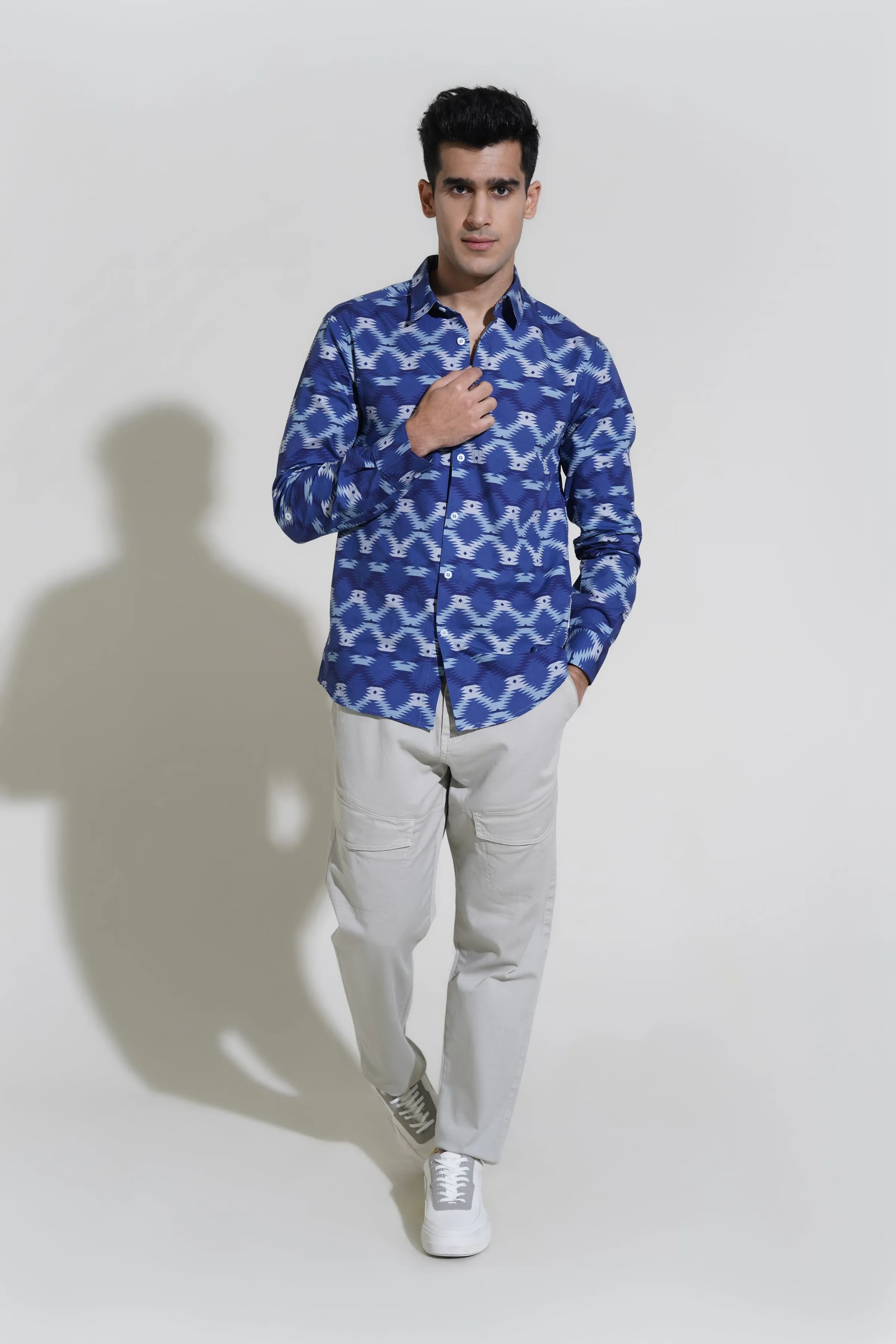 Blue & White Printed Casual Shirt