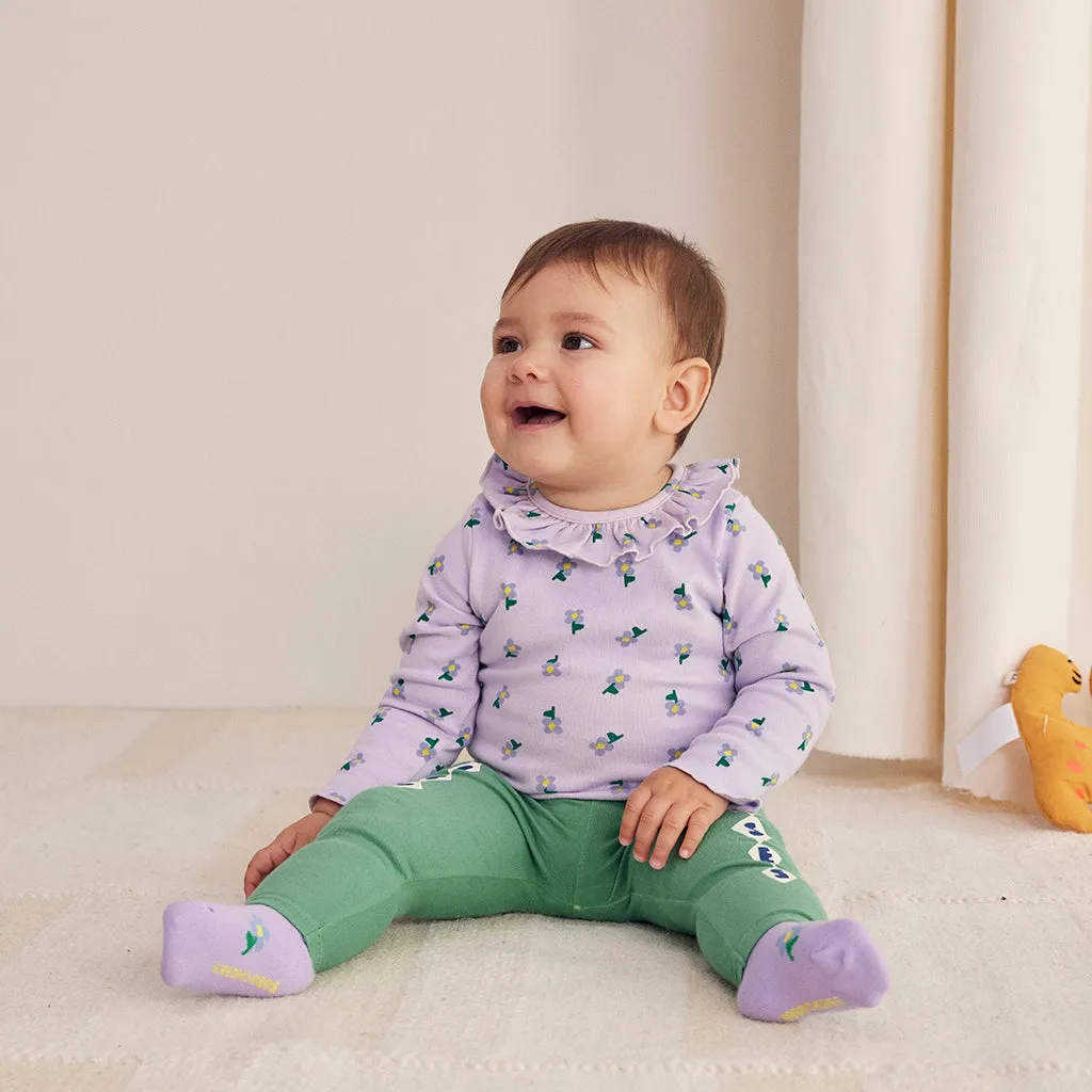 Bobo Choses Baby Pansy Flower All Over Ruffle Bodysuit Lavender Purple