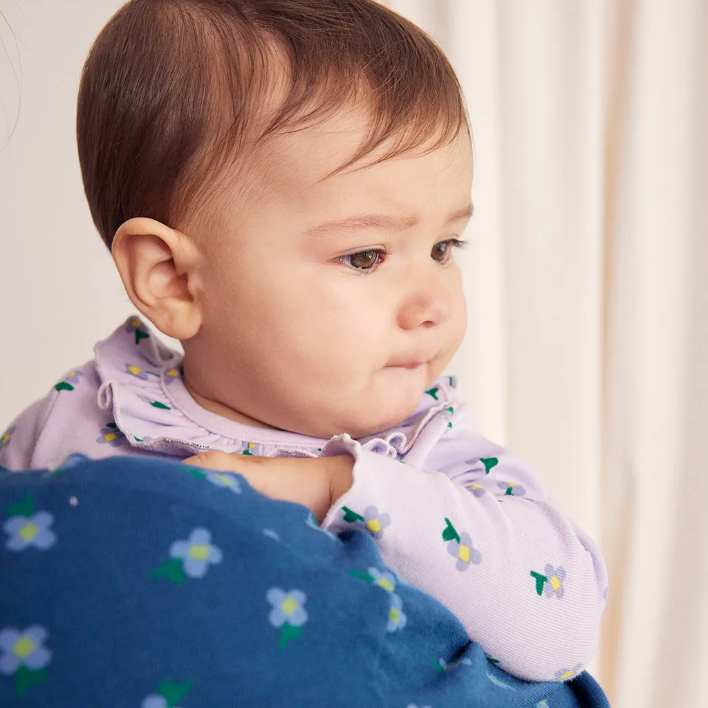 Bobo Choses Baby Pansy Flower All Over Ruffle Bodysuit Lavender Purple