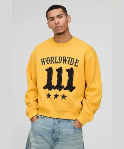 boohoo Mens Oversized Boxy Moto Raw Edge Applique Sweatshirt