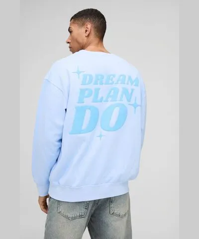 boohoo Mens Oversized Dream Plan Do Star Puff Print Washed Sweatshirt