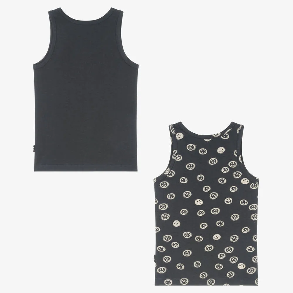 Boys Grey Cotton Smile Vests (2 Pack)