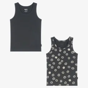 Boys Grey Cotton Smile Vests (2 Pack)