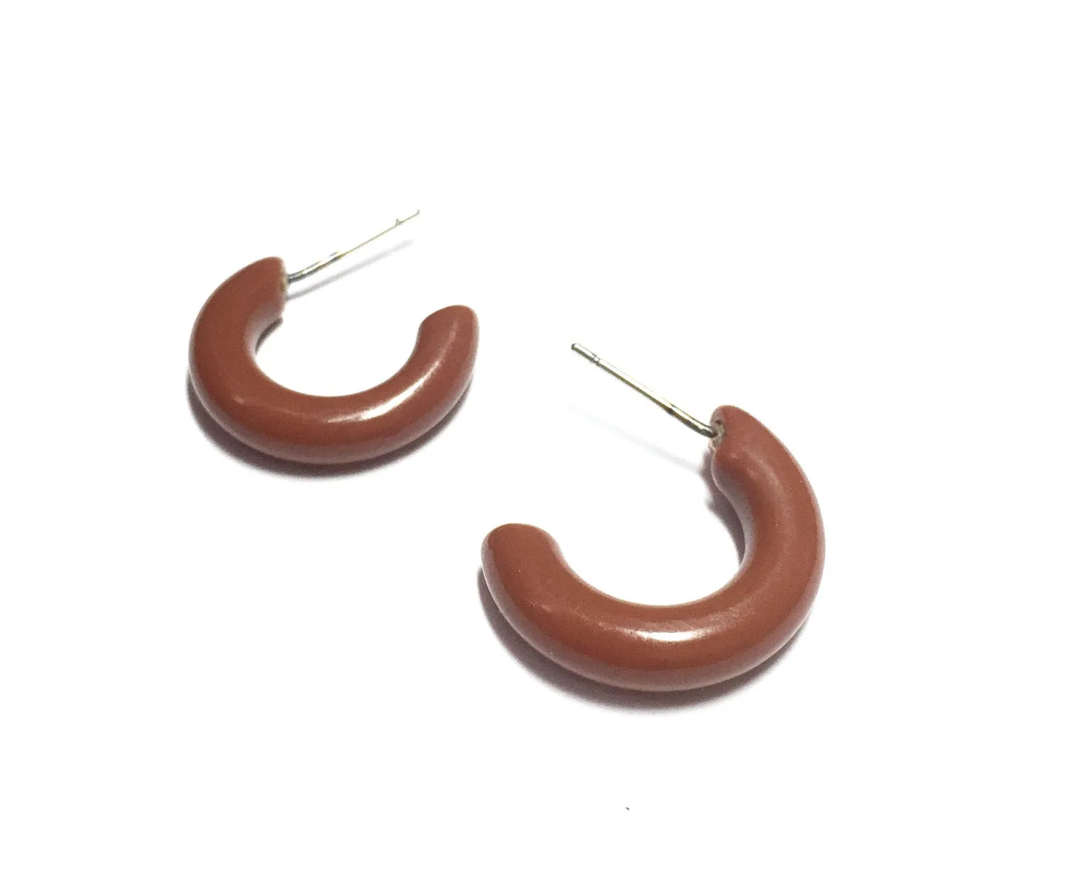 Caramel Brown Tiny Secretary Hoop Earrings