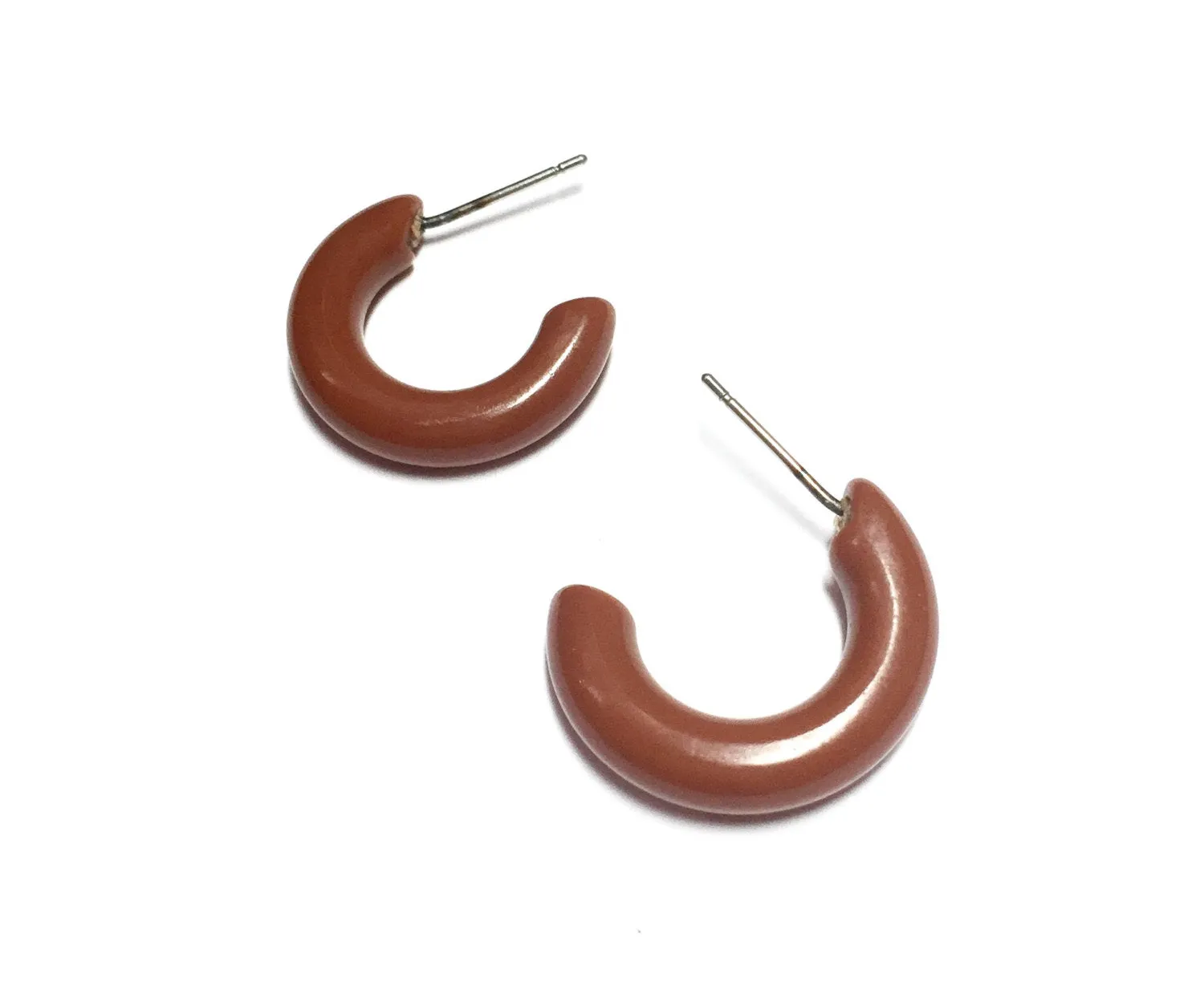 Caramel Brown Tiny Secretary Hoop Earrings