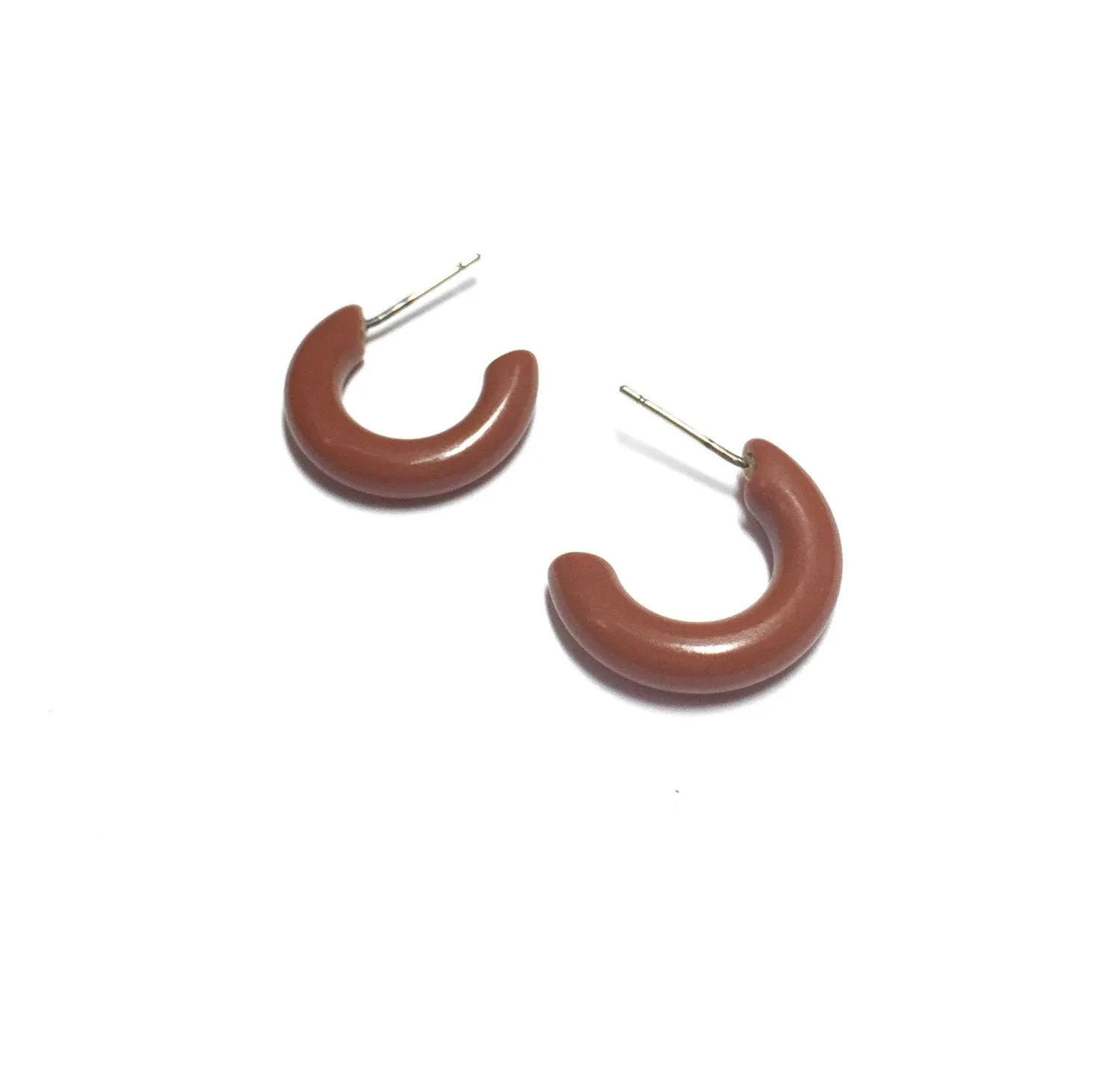 Caramel Brown Tiny Secretary Hoop Earrings