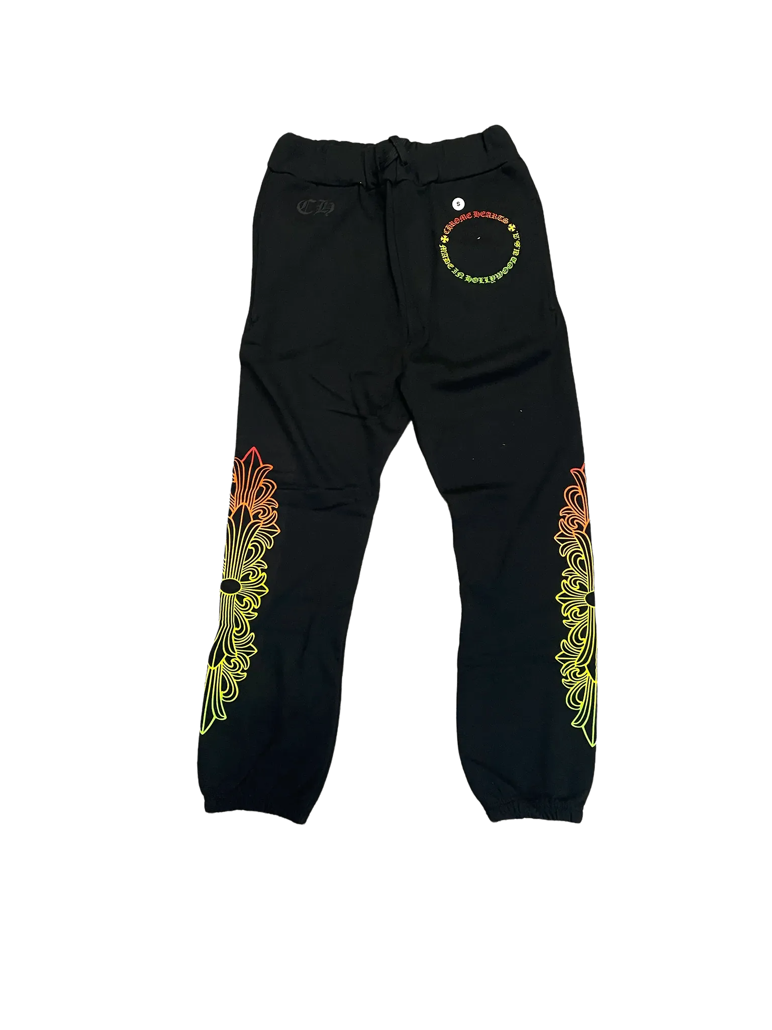 CHROME HEARTS MULTI COLOR HORSE SHOE FLORAL SWEATPANTS BLACK