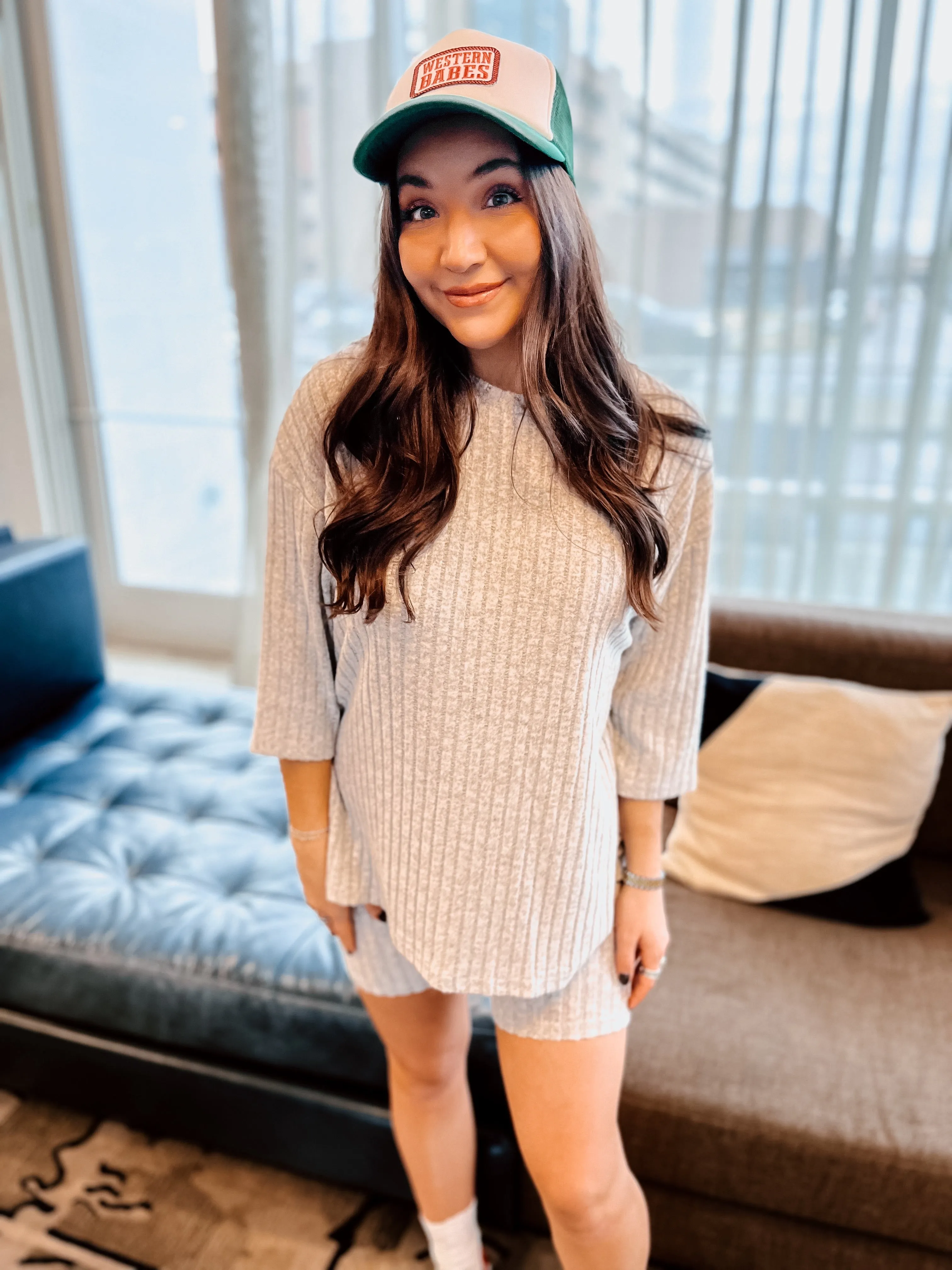 Clara Gray Casual Top and Shorts Set