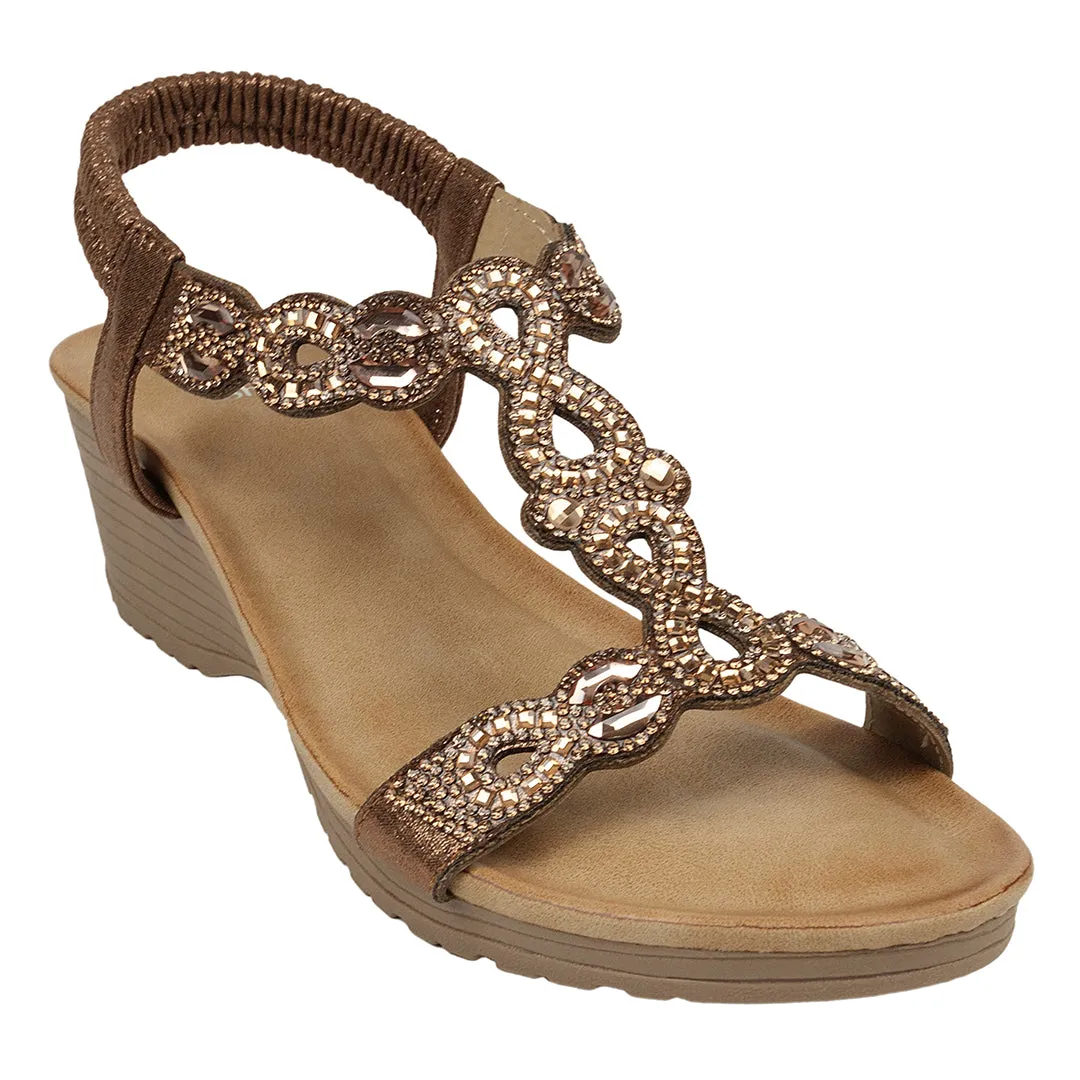 Damaris Bronze Embellished Slingback Wedge Sandals