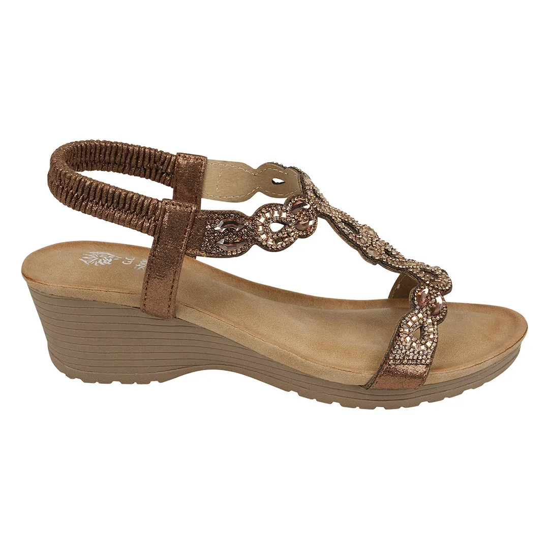 Damaris Bronze Embellished Slingback Wedge Sandals