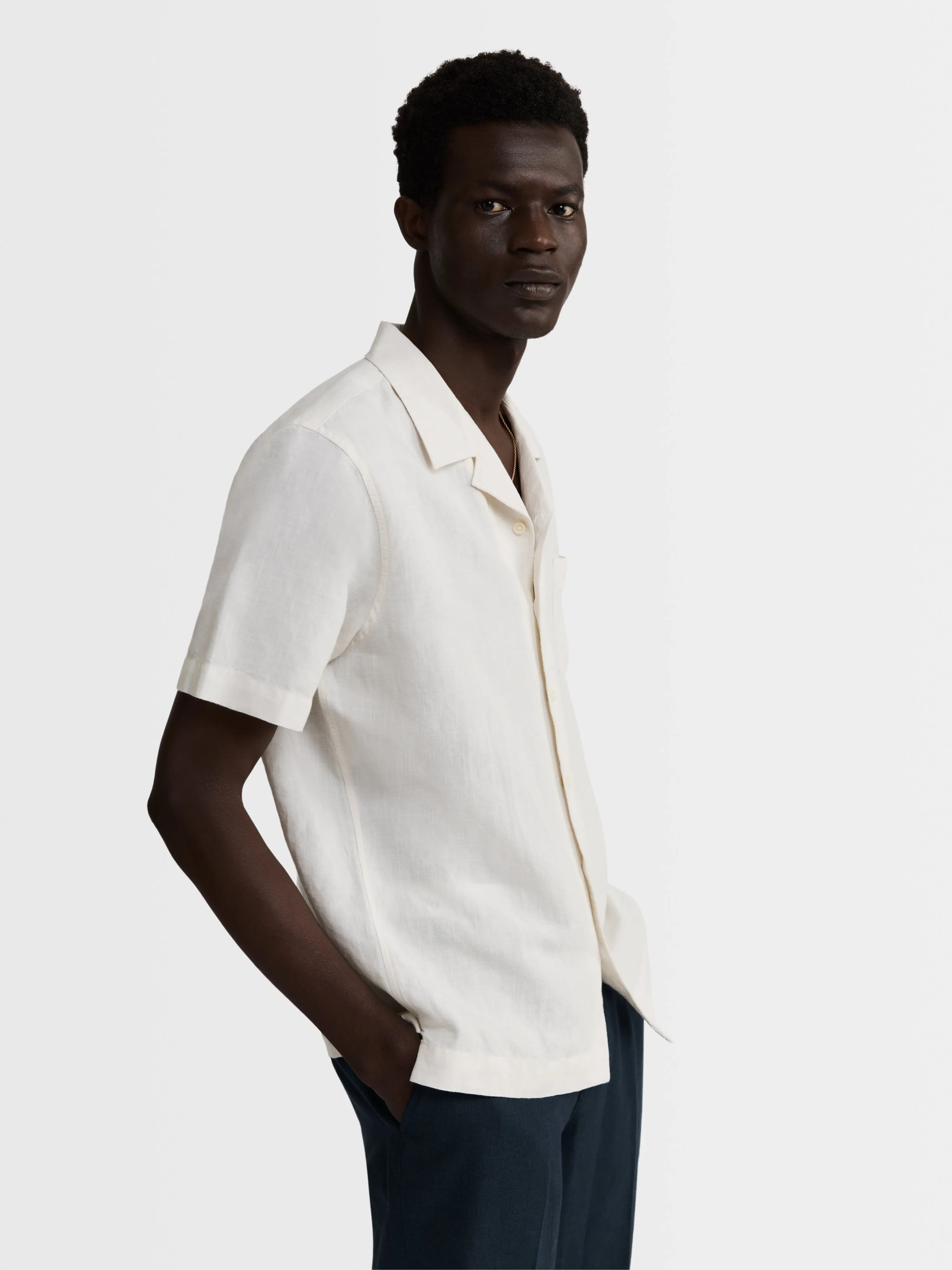 Ecru Linen Casual Shirt