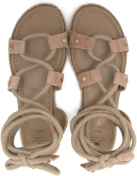 Elisabetta Franchi La Mia Bambina tie-fastening leather sandals Neutrals