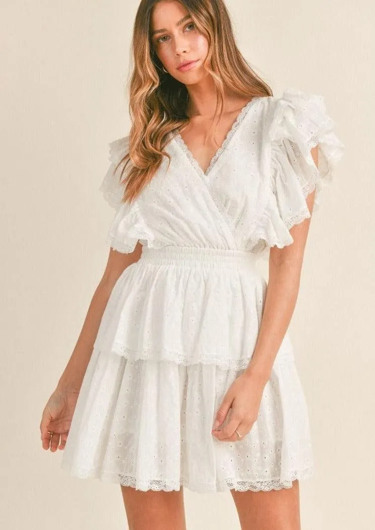 Embroidered Tiered Mini Dress