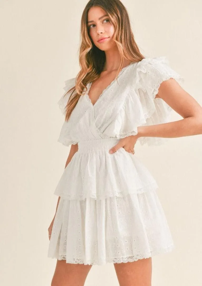 Embroidered Tiered Mini Dress