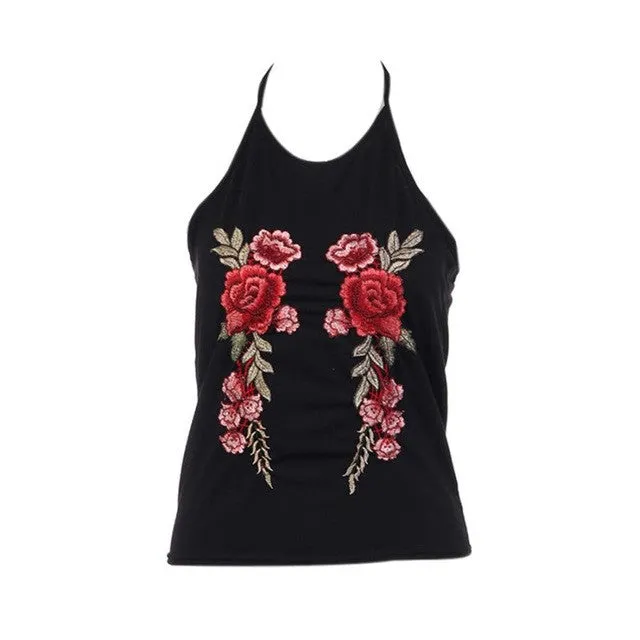 Embroidery Hollow Lace Underwear Bra Rose Crop Top Summer Tanks Sexy Woman Vest Halter Tank Bra Regata Feminina#212 SM6