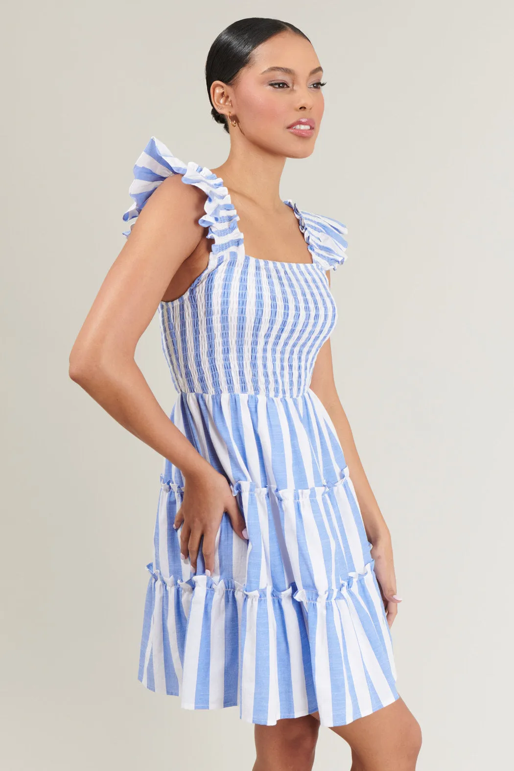 Fays Striped Smocked Mini Dress