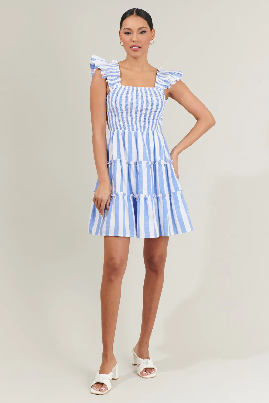 Fays Striped Smocked Mini Dress