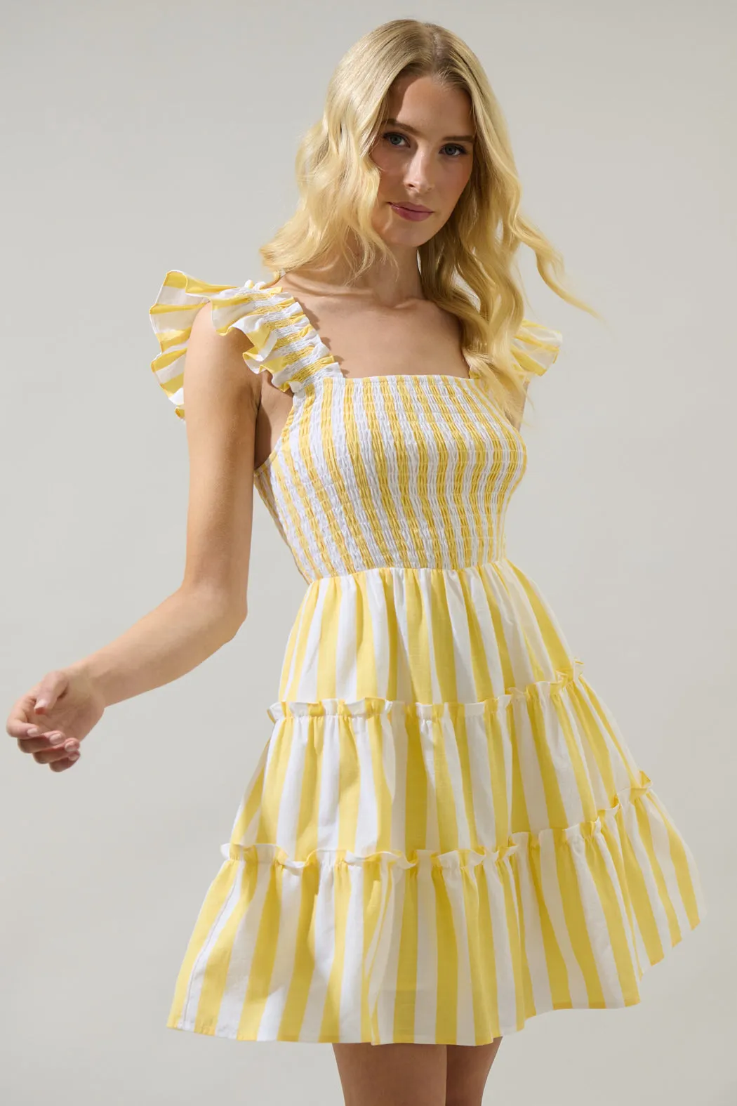 Fays Striped Smocked Mini Dress