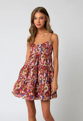 Floral Mini Dress- Royal Blue Multi