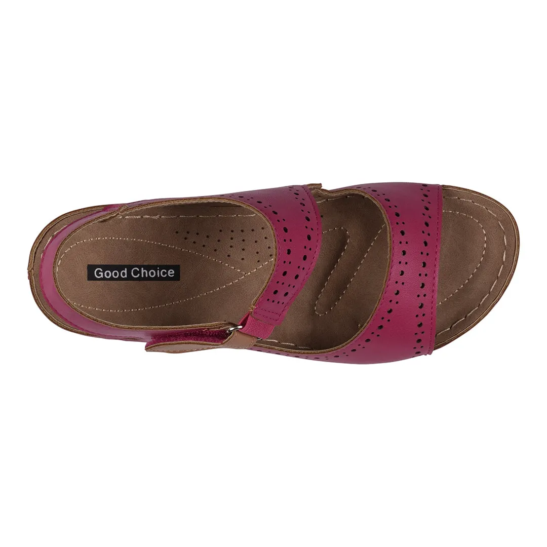 Foster Red Perforated Double Band Velcro Sandals