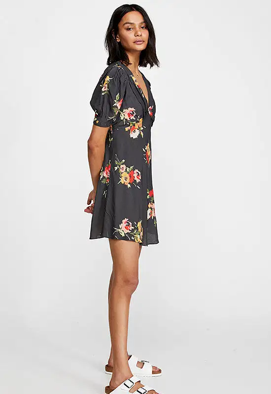 Free People - Black Multi Floral Neon Garden Mini Dress