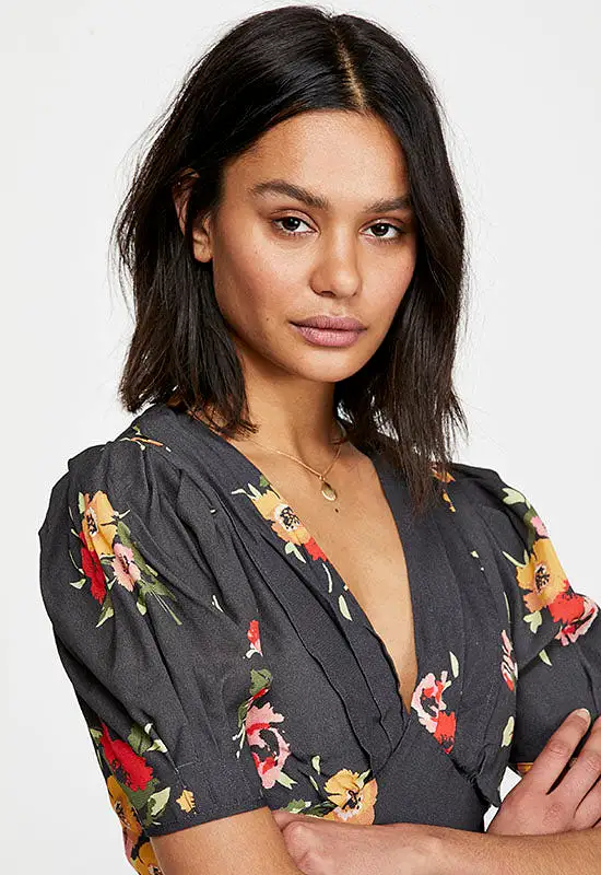 Free People - Black Multi Floral Neon Garden Mini Dress