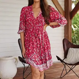 French Mini Dress Ruby Rouge Print