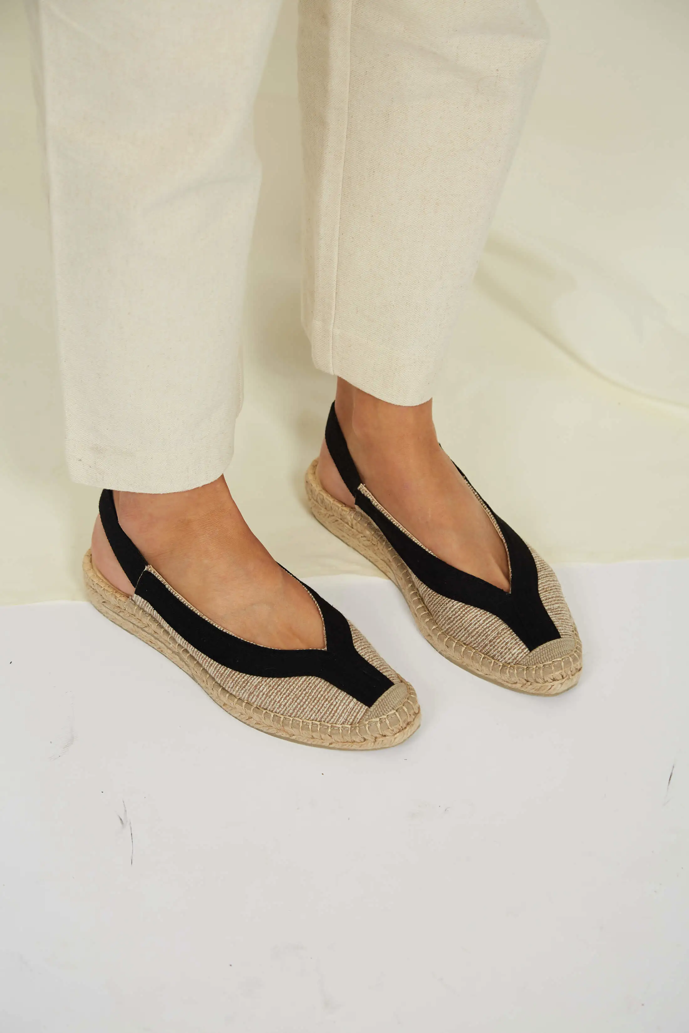 Garachico Vegan Slingback Espadrille Sandals | Black & Beige