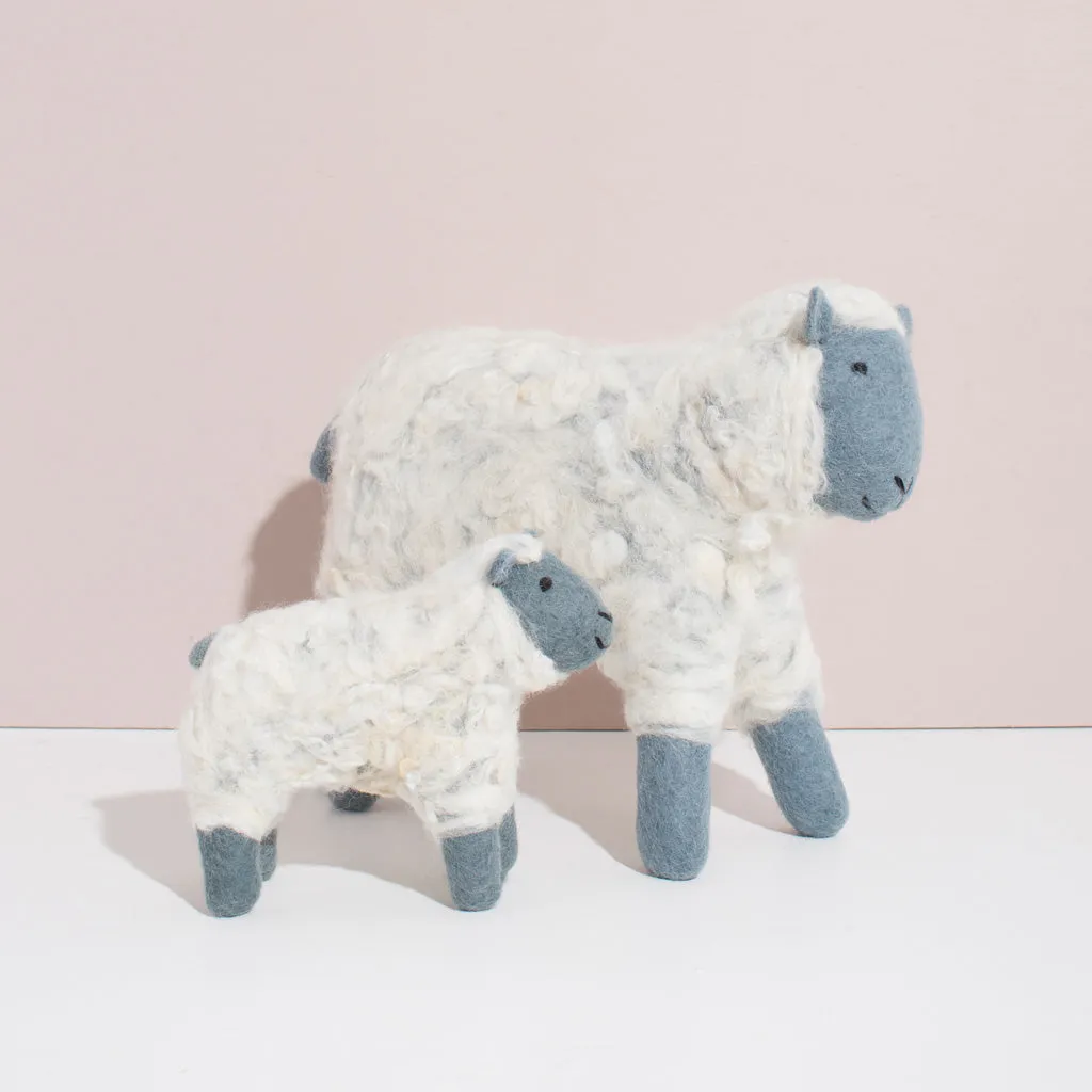 Hand Felted Grey Sheep Duo