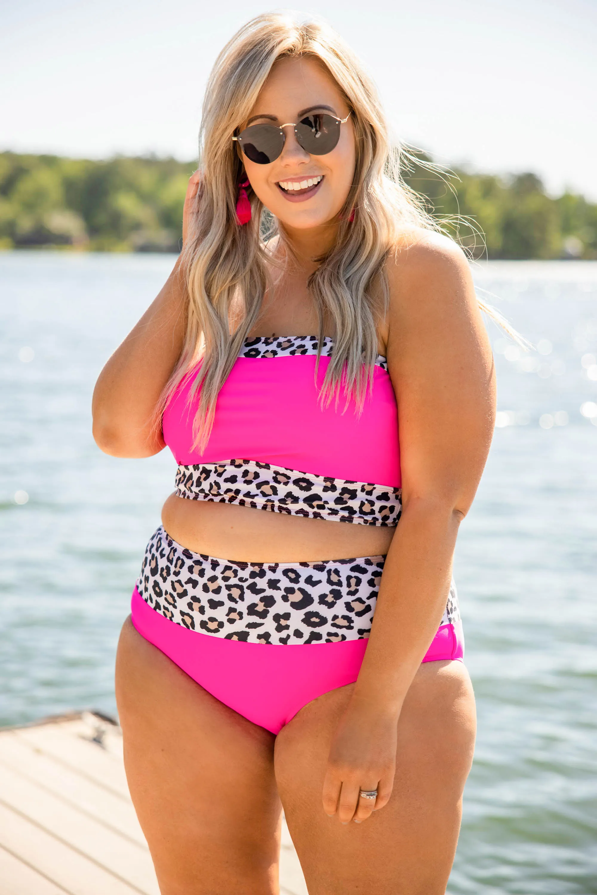 Hidden Islands Swim Top, Neon Pink