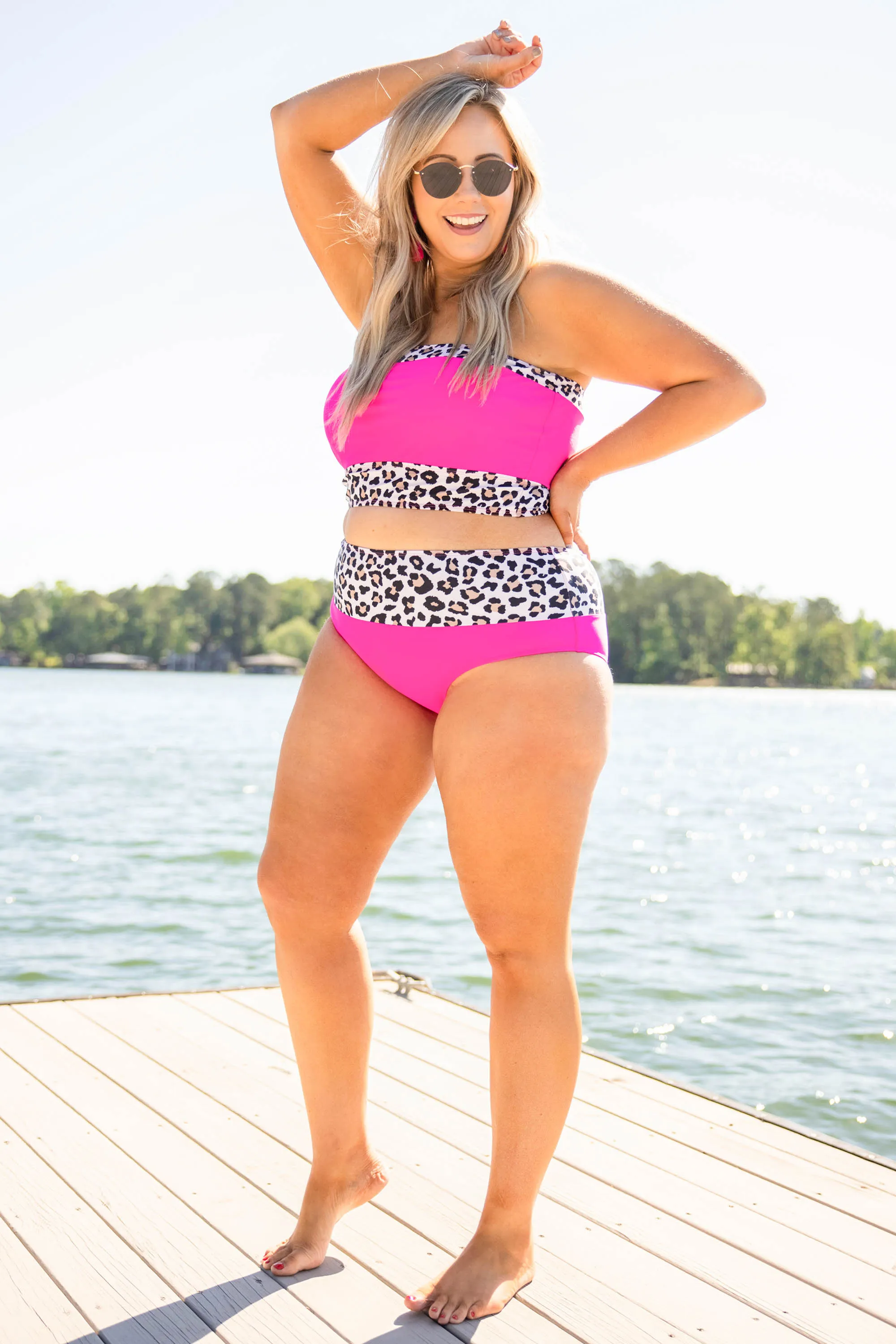 Hidden Islands Swim Top, Neon Pink