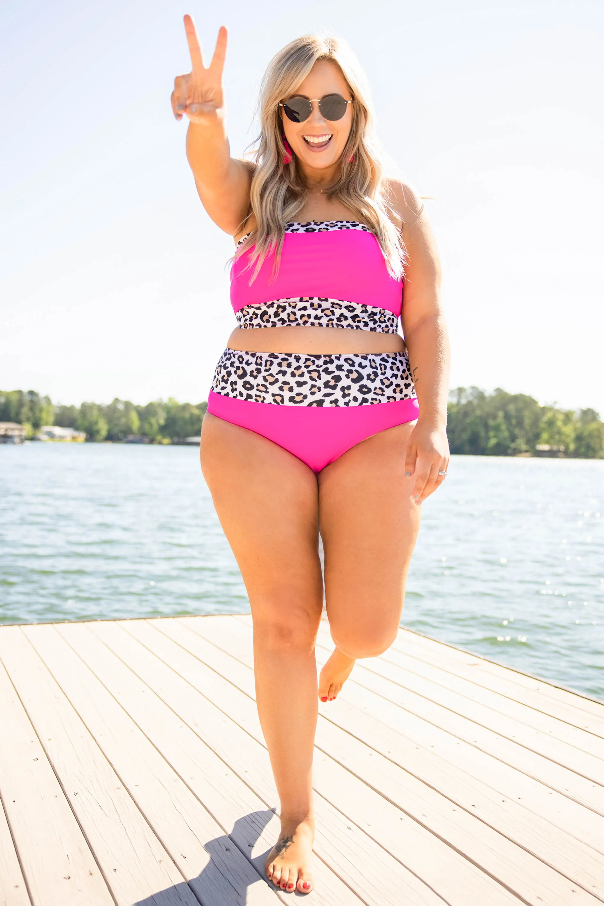 Hidden Islands Swim Top, Neon Pink