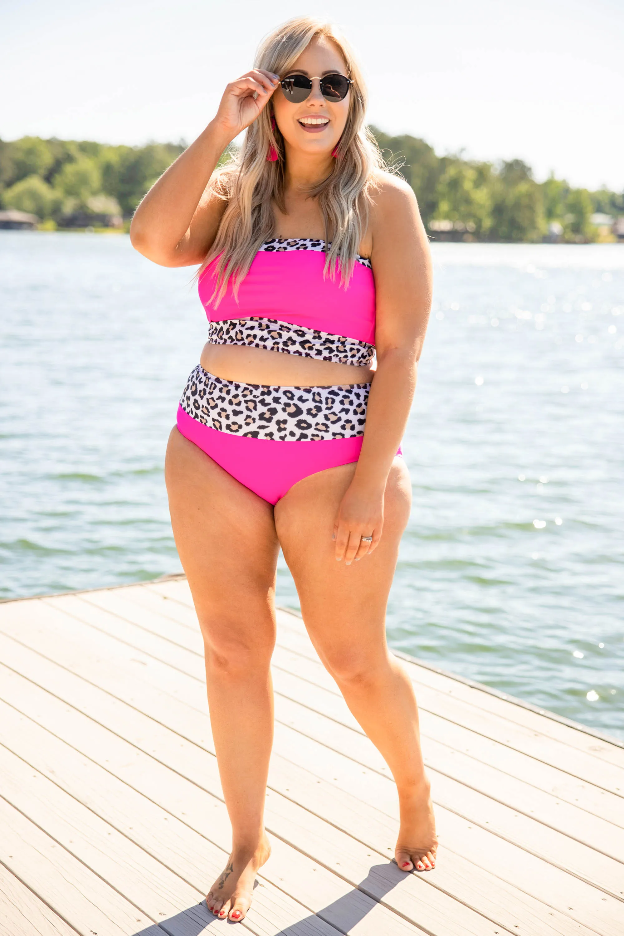 Hidden Islands Swim Top, Neon Pink