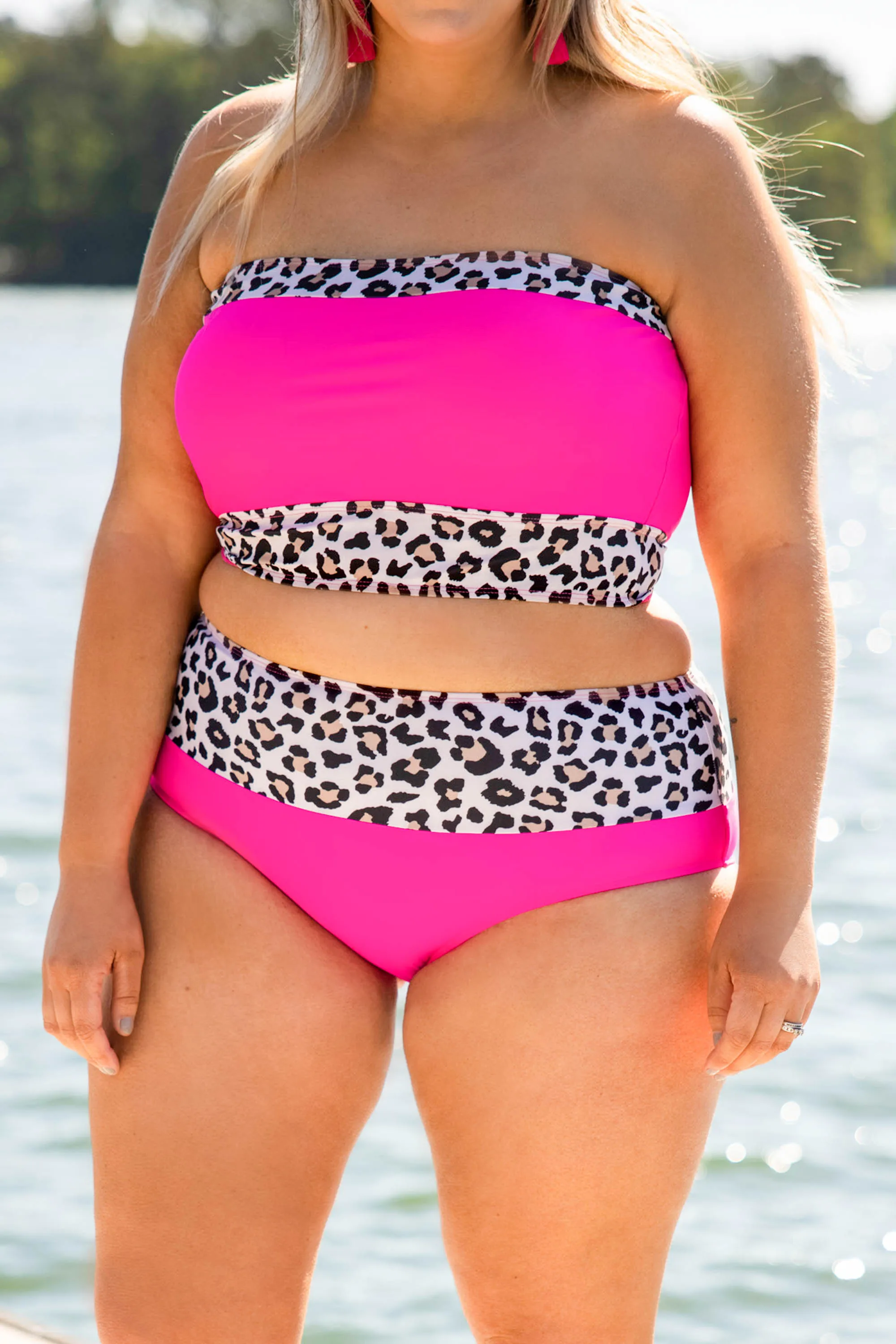 Hidden Islands Swim Top, Neon Pink