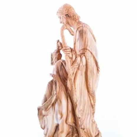 Holy Family Holding Lamp Statue, 16.1 Masterpiece Olive Wood Statue from the Holy LandMasterpiece Olive Wood Carved Sculpture fr