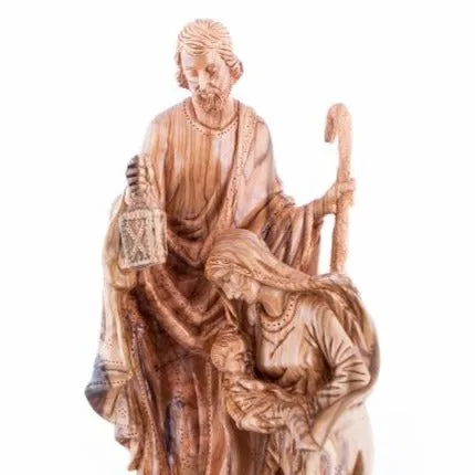 Holy Family Holding Lamp Statue, 16.1 Masterpiece Olive Wood Statue from the Holy LandMasterpiece Olive Wood Carved Sculpture fr