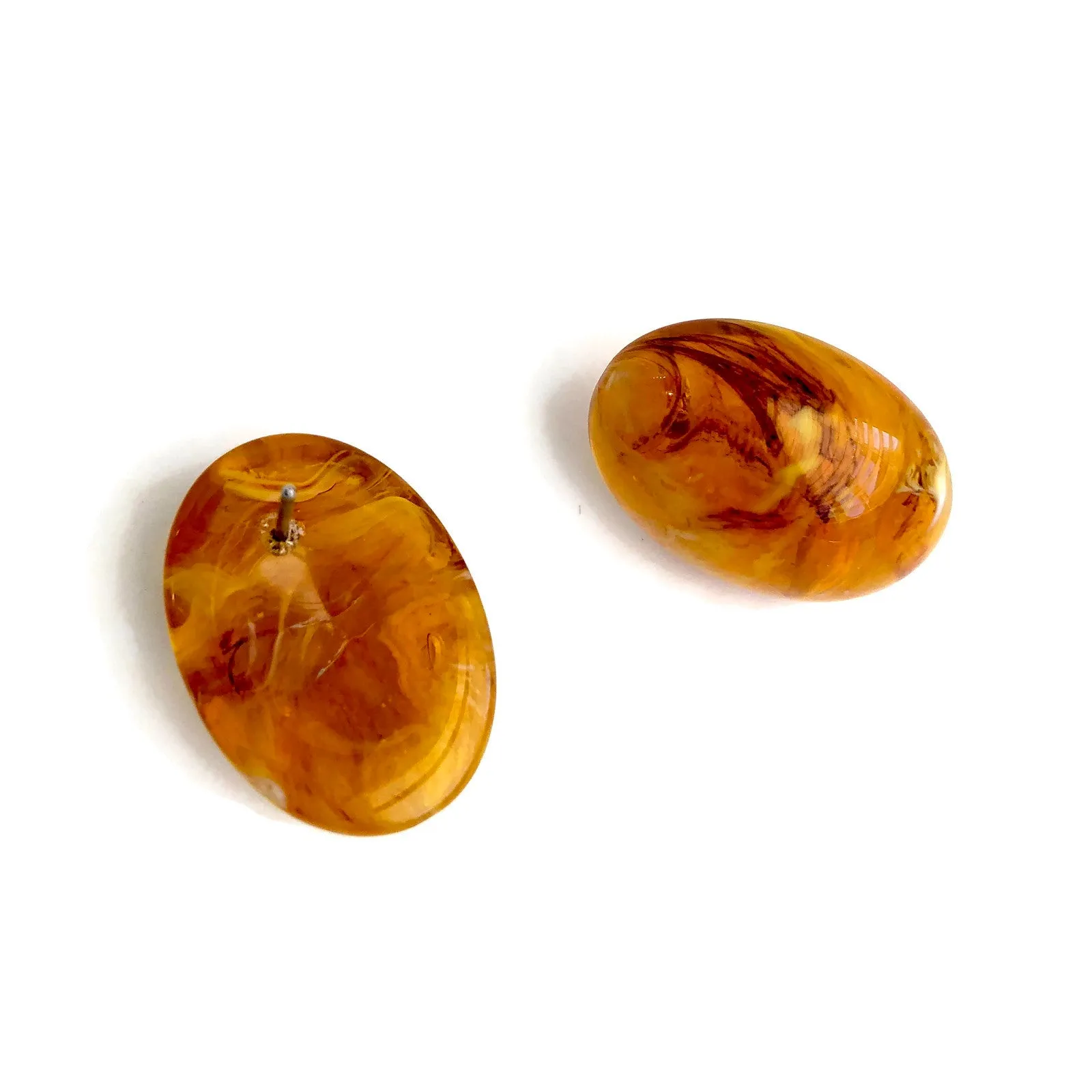 Honey Golden Amber Marbled Oval Stud Earrings