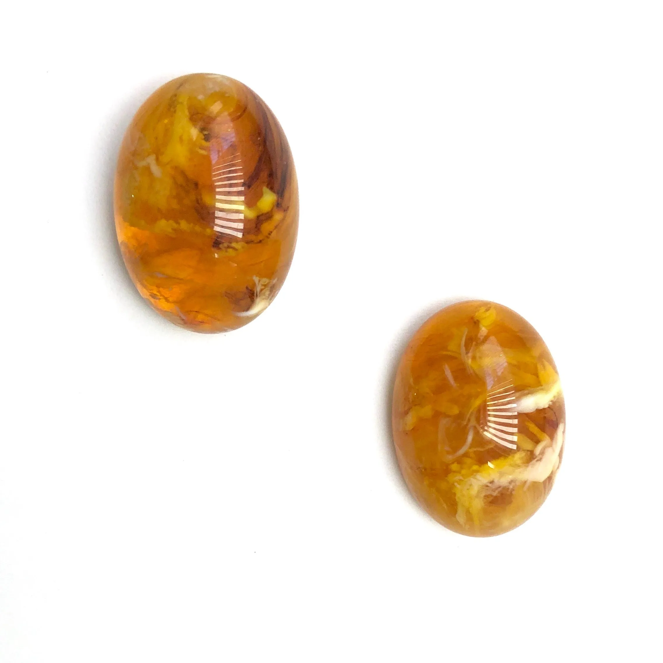 Honey Golden Amber Marbled Oval Stud Earrings